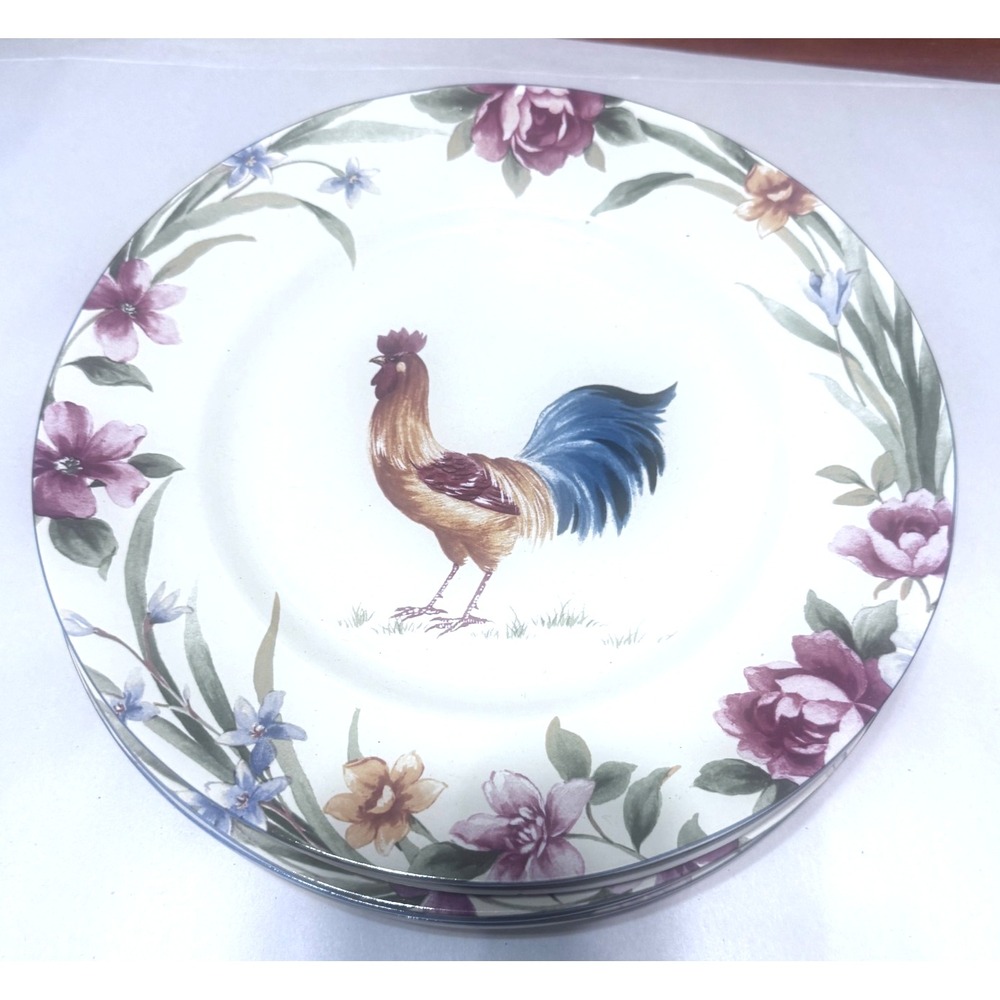 Coventry Spring Rooster Dinner Plate Single Stoneware Farmhouse Floral 10.5"